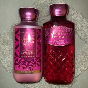 Bath & Body Works Twisted Peppermint Body Wash and Lotion - Pink and Red